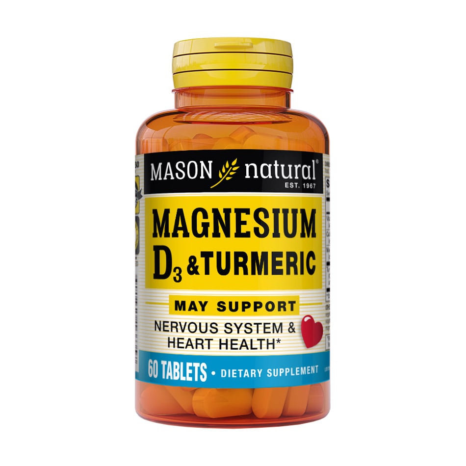 Магній Mason Natural Magnesium &amp; Vitamin D3 With Turmeric з вітаміном D3 та куркумою, 60 таблеток